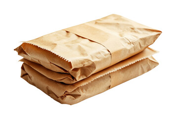 Packaging process of brown paper wrapped goods in industrial environment isolated on transparent background