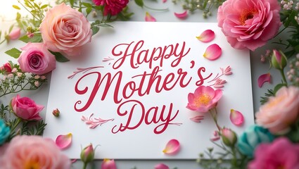 Happy Mother s Day Pink roses card soft lighting delicate petals elegant calligraphy