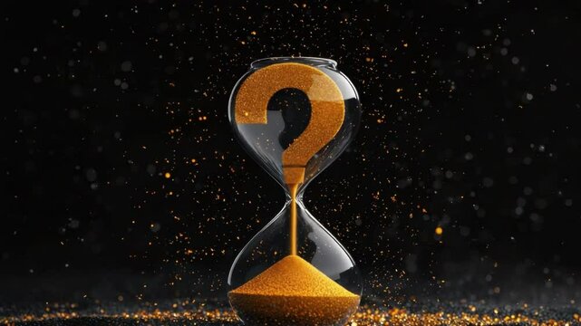 Hourglass with Question Mark Shaped Sand Symbolizing Time and Uncertainty in Life and Decisions