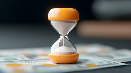 Close-up of Orange Hourglass on Dollar Bills