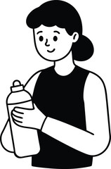 Outline of Asian woman holding transparent water bottle smiling