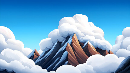Pixel Art Mountain Landscape: Blue Sky, Brown Peaks, White Clouds