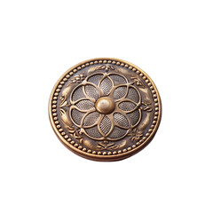 Antique Brass Decorative Button Vintage Floral Design on transparent background