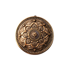 Obraz premium Antique Gold Metal Button with Intricate Floral Design on transparent background