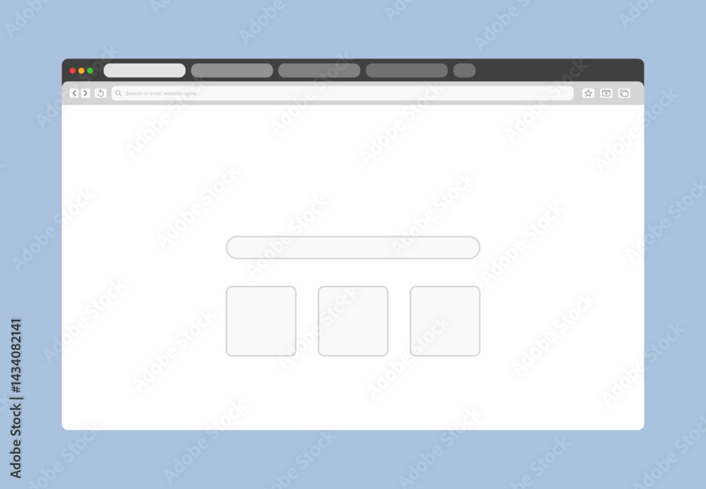 Wall mural transparent browser window on blue and violet background. window internet browser with toolbar and s