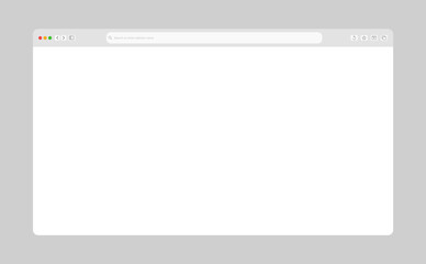 Transparent browser window on blue and violet background. Window internet browser with toolbar and search bar. Blank screen website mockup. Template design for ui, ux, app. Vector illustration