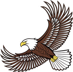 Obraz premium Bald eagle in flight with majestic wingspan and detailed feathers in realistic vector art style