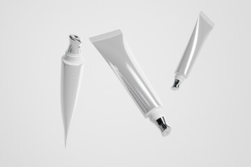 liquid lipstick silver metallic tube with slant tip mockup, cosmetic tube with silver metallic tip packging, luxury aluminum laminate squeeze tube with screw cap, cylindrical cosmetic container