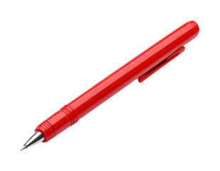 Writing with a red pen office desk still life isolated on transparent background
