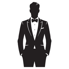 Elegant Tuxedo silhouette, the ultimate formalwear statement – Tuxedo illustration – Minimalist Tuxedo vector – Men's dress silhouette

