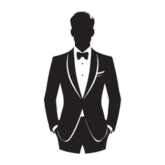 Sophisticated Tuxedo silhouette, timeless black-tie attire – Tuxedo illustration – Minimalist Tuxedo vector – Men's dress silhouette

