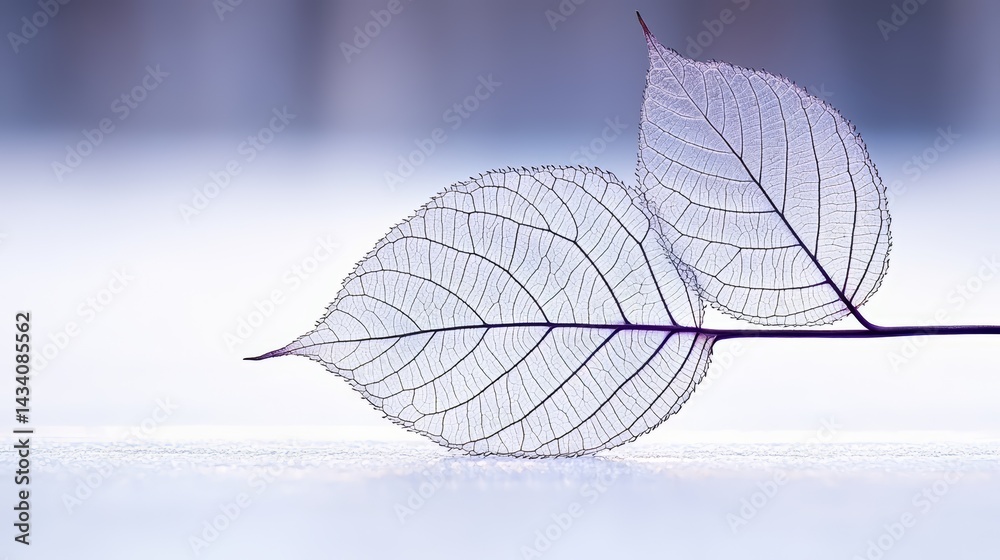 Poster leaf is shown in a very thin, delicate form. concept of fragility and beauty, as the leaf appears to
