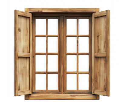wooden window frame on transparent background isolated. PNG Window wooden frame style.