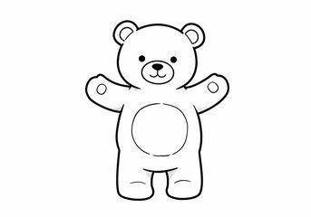 Naklejka premium Adorable Teddy Bear Cartoon Illustration: A Black and White Line Drawing of a Friendly Bear, Welcoming and Cute, Perfect for Coloring Pages, Kids' Books, or Decorations.