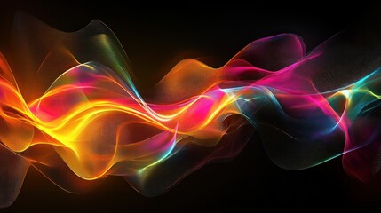 Obraz premium Abstract colorful wavy energy flow on black background.