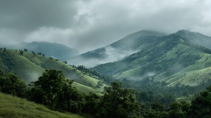 Misty mountains vibrant nature scenic landscape mountain range colorful vista peaceful environment outdoor adventure travel lowercase
