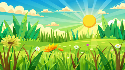 Fototapeta premium Fresh green grass background in sunny spring day