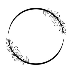 Elegant Black Circle with Floral Design. Black circle frame. © Walaiporn Sangkeaw