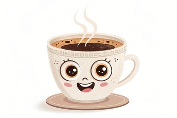 Happy Cartoon Coffee Cup Cute Mug Illustration Hot Beverage Steaming Coffee