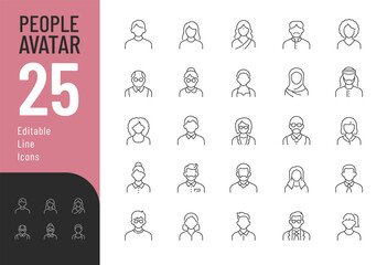 
People Avatar Line Editable Icons set. Vector illustration in modern thin line style of people portraits of different ages and nationalities in a minimalist style. Isolated on white background.
