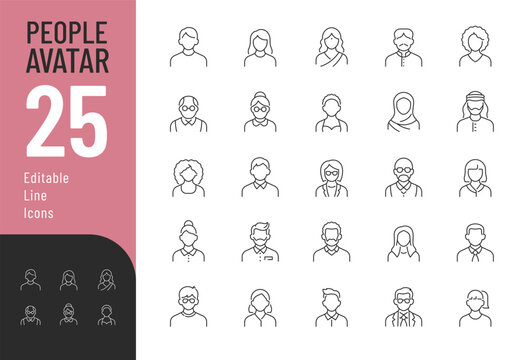 
People Avatar Line Editable Icons set. Vector illustration in modern thin line style of people portraits of different ages and nationalities in a minimalist style. Isolated on white background.
