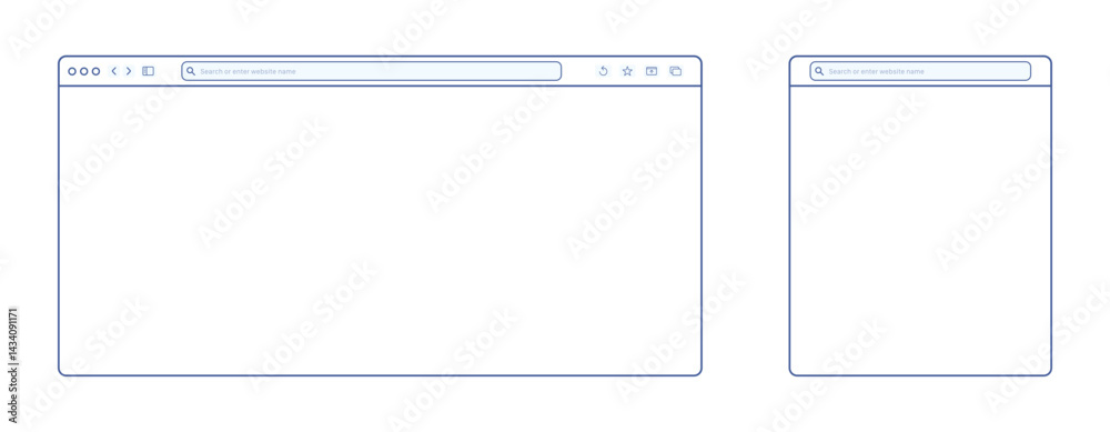 Wall mural transparent browser window on blue and violet background. window internet browser with toolbar and s