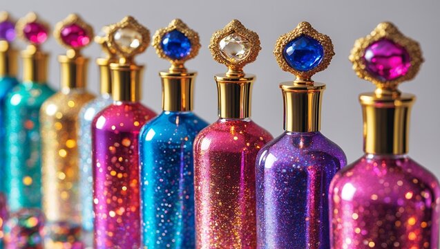 Vibrant elixir collection of colorful glamorous bottles