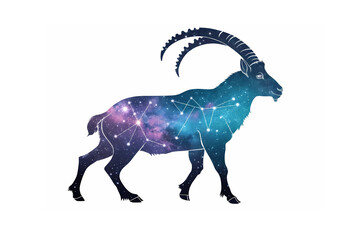 A majestic cosmic Capricorn a celestial goat silhouetted against a vibrant nebula embodying strength and mystery A stunning digital art piece with intricate details