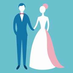 Fototapeta premium Minimalist Bride and Groom Silhouette