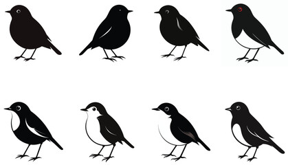 Robin silhouette vector set isolated on white background.