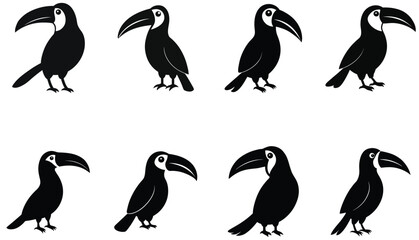 toucan silhouette vector set isolated on white background.