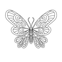 simple minimalism Isolated cute Butterfly line art design element and adult or kids for coloring book page black line butterfly for coloring book. Neat butterfly tattoo