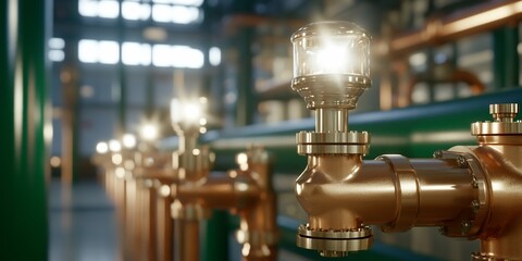 Fototapeta premium Industrial Copper Pipes Factory Interior