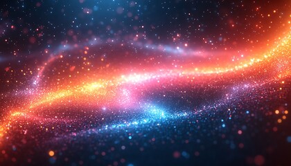 Obraz premium Abstract cosmic galaxy with sparkling particles in blue orange and red colors