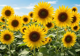 Fototapeta premium Vibrant Sunflower Field under a Sunny Sky