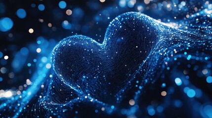 Abstract blue heart-shaped particle wave.