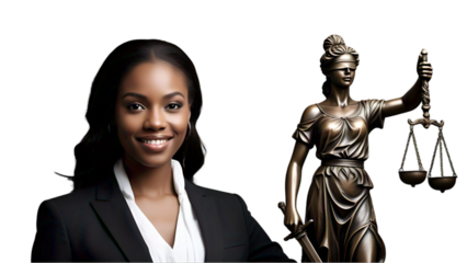  Businesswoman Holding Justice Statue With Confident Look