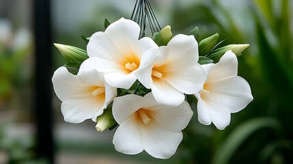 Obraz premium Elegant Hanging White Flower Arrangement for Home Decor