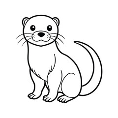 Cartoon otter with thick fur silhouette isolated on white background