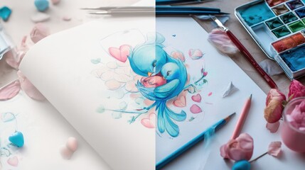 a cute mother bird with a baby chick