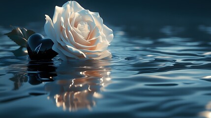 Elegant Minimalist Illustration of Grief with a Symbolic Black Heart, White Rose, and the Number One Emblem