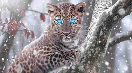 Fototapeta premium An Amur leopard cub with blue eyes