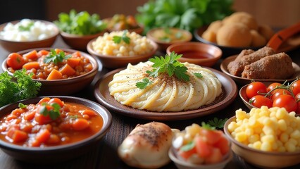 European cuisine on Europe Day, traditional dishes from different countries, food and culture