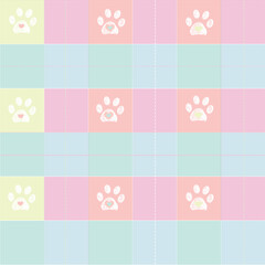 Pastel colored pattern with paw prints plaid pattern