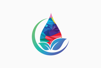 Colorful Liquid Drop with Leaves Logo Design Template