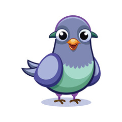 Fototapeta premium Cartoon pigeon with a calm expression and lovely feathers vector illustration isolated on white background