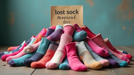 Pile of lost socks for Lost Sock Memorial Day, playful and humorous tribute to missing socks