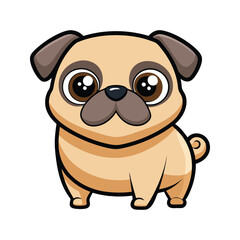 Obraz premium Cartoon pug dog with a light tan coat and brown face vector illustration isolated on white background