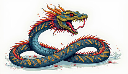 Obraz premium Colorful Chinese Dragon Illustration in Fantasy Style