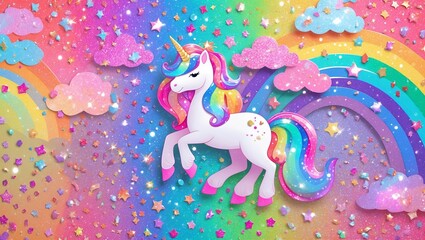 Obraz premium Vibrant unicorn fantasy with rainbow glitter texture